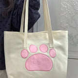 Qfdian  Fashion Cartoon Cute Paw Underarm Bag Women Y2k Aesthetic Kawaii Chic Canvas Bags All Match Casual Office Lady Shoulder Handbags