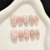 Qfdian 10Pcs Aurora Handmade False Nails with Jelly Glue Long Almond Fake Nail Art Shell Design Press on Nails Full Cover Manicure Tips