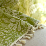 Qfdian Boho Curtains 1 Panel Green Botanical Leaves Curtains, Printed Cotton Linen Rod Pocket Rustic Farmhouse Bohemian Tassels Curtain
