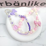 Qfdian 3D Bow Pearl Colorful Bead Handmade Pendant Beaded Phone Landyard Rope Chain Keychain For Iphone Bracelet