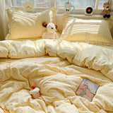Qfdian  Cute INS Princess Bedding Set New Soft Cotton Lace Bed Flat Sheet Twin Queen Size Duvet Set Pillowcase Bed Linens Set Girls