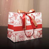 Qfdian  6Pcs Navy Blue Red Flower Butterfly Leaves Art Line Drawing Portable Gift Bags with Ribbon for Wedding Birthday Party Guest Gift