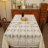 Qfdian  Rectangular Hollow Out Knitted Tablecloth Rural Retro Cotton Thread Crochet Dining Table Cover Lace Tea Table Cloth Table Flag