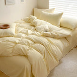 Qfdian Solid Bed Linen Cotton Bedding Set with Sheet Duvet Cover Pillowcase Single Couple Bedsheet King Queen Double Twin Size