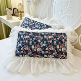 Qfdian 100% Cotton White Princess Bedding Sets Luxury Flowers Printing Lace Embroidery Ruffles Duvet Cover Bed Skirt Pillowcases 4/6Pcs