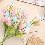 Qfdian  Easter Decoration Artificial Egg Rabbit Flower Branch Colorful Foam Eggs Branches DIY Bouquets for Easter Party Home Decors