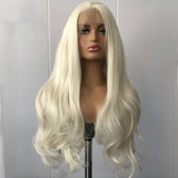 Qfdian Platinum Blonde Wig Long Curly Wavy Synthetic Lace Front Wig Natural Wave Colored Hair 13X4 Lace Frontal Wigs for Women Party