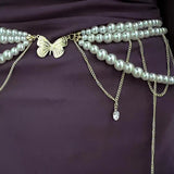 Qfdian Fashion Y2K Retro Multilayer Pearl Waist Chain Belt For Women - Stylish Body Jewelry Accessories For Party & Casual Wear