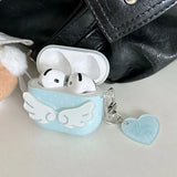 Qfdian Blue Polka Dot Angel Wings DIY Earphone Case Cover For Apple AirPods 1 or 2 3 4 Pro Pro 2 Bluetooth Charging Box Protection Case