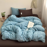 Qfdian  Simple Style Bedding Set Nordic Striped Duvet Cover Set 100% Cotton Flat Sheet Single Twin Size Double Bed Sheet Set For Bedroom