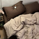 Qfdian  Bedding Set Ins Ambiance Blue Coffee Grid Mixed With Washed Cotton Minimalist Flat&Fitted Sheets Duvet Cover Set With Pillowcase