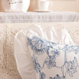 Qfdian 2pcs Blue Printed Flowers Pillowcases Bohemian White Ruffled Fringe for Living Room Bedding Pillow Covers Country Vintage Decors