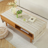 Qfdian  ‌New Nordic Solid Stripe Tablecloth Modern Minimalist Tassel Trim Dustproof Durable Decoration Mats Home Desk Dining Table Cloth