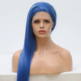 Qfdian Blue Wig Long Straight Synthetic Lace Front Wig Glueless Wigs Ready to Wear Dark Blue Wigs for Women Party Cosplay Frontal Hair