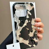 Qfdian Gradient Ink Marks Laser Phone Case For Phone 16 15 14 13 12 11 Pro Max XS X XR 7 8 Plus Stylish Leopard Print Back Bumper Cover