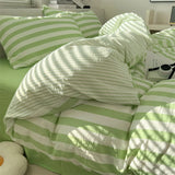 Qfdian Washed Cotton Double Yarn Crepe Striped Quilt Set 3-4 Pillowcase with Sheet Bedding Cover Supplies 200x230 220x240 Skin Friendly