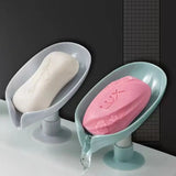 Qfdian 2pcs Drain Soap Holder Leaf Shape Soap Box Suction Cup Tray Drying Rack for Shower Sponge Container Kitchen Bathroom Accessories