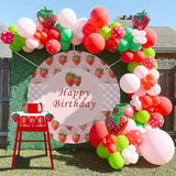 Qfdian  128Pcs Pink Red Balloons with Strawberry Arch Kit for Baby Shower Birthday Wedding Party Graduation Celebration Valentine's Day