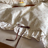 Qfdian 100% Cotton Pastoral Floral Print Ruffles Bow Princess Bedding Set Queen King Duvet Cover Set Bed Sheet/Fitted Sheet Pillowcases