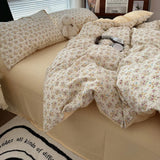 Qfdian  Duvet Cover Set  A-class Ultra Soft Jacquard Double-layer Yarn Washed Cotton Bedding Set  Floral Bed Sheet