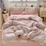 Qfdian  Cute INS Princess Bedding Set New Soft Cotton Lace Bed Flat Sheet Twin Queen Size Duvet Set Pillowcase Bed Linens Set Girls