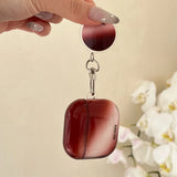 Qfdian  Korea Lovely Wine Red Gradient Transparent TPU Headphone Protection Cover Case for AirPods 4 3 2 Pro 2 Cases With Round Pendant