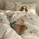 Qfdian  Ins Bedding Set Princess Floral Lace Simple 4pcs Bedding for Girls Woman Quilt Cover Sheet And Pillowcase Spring Home Textiles