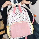 Qfdian  Japanese Kawaii Cute Strawberry Print Backpack Sweet Y2k Fashion Schoolbags Preppy Contrast Color Backpacks for Women Students