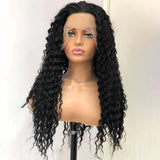 Qfdian Black Wig Deep Curly Synthetic Lace Front Wig Glueless Frontal Long Black Hair Afro Kinky Curly Wigs for Black Women Party Daily