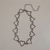 Qfdian  Kpop Vintage Goth Punk Heart Pendant Chain Pearl Metal Necklace For Women Collares Aesthetic Grunge EMO Jewelry Y2K Accessories