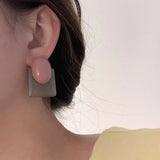 Qfdian  Retro geometric patchwork acrylic earrings