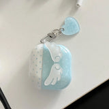 Qfdian Blue Polka Dot Angel Wings DIY Earphone Case Cover For Apple AirPods 1 or 2 3 4 Pro Pro 2 Bluetooth Charging Box Protection Case