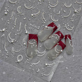 Qfdian 1pcs White 5D Pearl Lace Wave Lines Nail Art Stickers Elegant Exquisite Nail Decoration Decals DIY Self Adhesive Transfer Slider