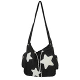 Qfdian Large Capacity Corduroy Bag, Women's Single Shoulder Casual Five Pointed Star Crossbody Bag, Versatile Tote Bag