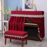 Qfdian  155x40x130 Simple Lace Piano Covers Piano Full Cover Fabric Middle Opening Piano Cover Dust Cover with Stool Cloth