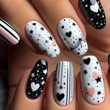 Qfdian 24pcs Mid-length French False Nails Leopard Print Gradient Design Fake Nail Ballet Datachable Press on Nails Finished Manicure