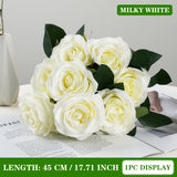 Qfdian  9 Heads Artificial Flower Silk Rose white Eucalyptus leaves Peony Bouquet Fake Flower for Wedding Table Party Vase Home Decor