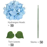 Qfdian 50 PCS Artificial Hydrangea Flowers Silk Hydrangea Heads for Wedding