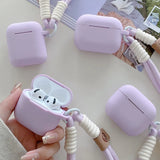 Qfdian Lavender Purple Matte Silicone Joined Earphone Case for AirPods Pro 2 with Anti Loss Rope for AirPods 1 2 3 4 Soft Funda Cover