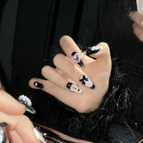 Qfdian  10pcs Sweet Cute Bowknot Nails Set French Cat Eye Fake Nails Glitter Diamond Pearl Nail Art Sweet Cool Coffin Press on Nails Tip