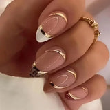 Qfdian 24Pcs Short Round Head False Nails Glitter Pink Almond Fake Nails Strawberry Full Cover Press on Nails Wearable Nail Tips