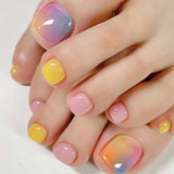 Qfdian  24pcs Colorful Painted Watermelon Fake Toenails Little Fresh Summer Beach Wearable False Toenail Shiny Diamond Press On Toenails