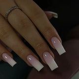 Qfdian 24Pcs Extra Long Square Fake Nail with Glue 3D Little Bear Bow Design False Nails White French Press on Nails Wearable Manicure