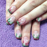 Qfdian  24pcs Merry Christmas Press On Nails Glitter Blue Short Square False Nail With Snowflake Designs French Fake Nail For Women