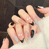 Qfdian  10Pcs INS Almond Shaped Handmade Fake Nails With 3D Floral Decor Gradient Cat-eye Press on Nails Fashion False Nail Patches