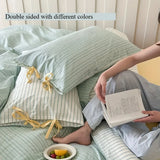 Qfdian  Double Sided Stripes Bow Pillow Cases 48x74cm Soft Comfortable Covers Cotton Pillow Cover Pillow Sham Beds Home Decoration gifts