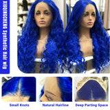 Qfdian Blue Wig Long Blue Curly Wig Synthetic Lace Front Wig Glueless Wigs Ready to Wear Water Wave Deep Curly Wigs for Women Party