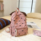 Qfdian Corduroy Small Backpack for Girls, Fashionable and Versatile, Cute Bow Tie Small Backpack, Simple Backpack