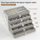 Qfdian  3/5Layer Flannel Jewelry Box Earring Necklace Ring Boxes Jewelry Dustproof Tabletop Organizers Multifunctional Storage Box Gifts
