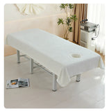 Qfdian  New Beauty Salon Sheets Thickened Double-sided Velvet Massage Sheets Water Absorption Anti-wrinkle with Holes Soft Skin-friendly